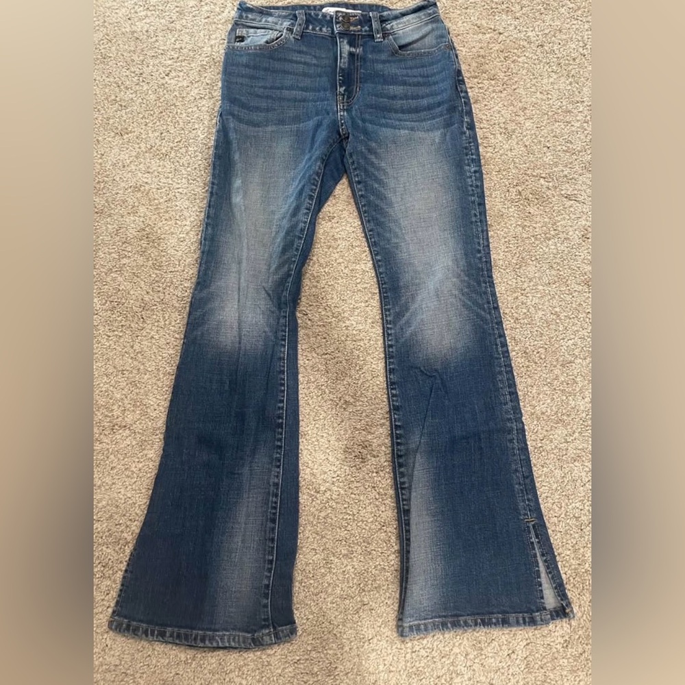 KanCan for Maurices High Rise Flare Bell Bottom Jeans Size 25 Dark Wash Slit Hem